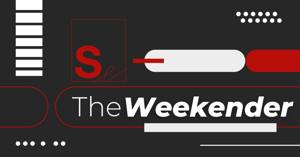 Black, red, and white graphic with the Strategic Elements logo with writing alongside stating "The Weekender".