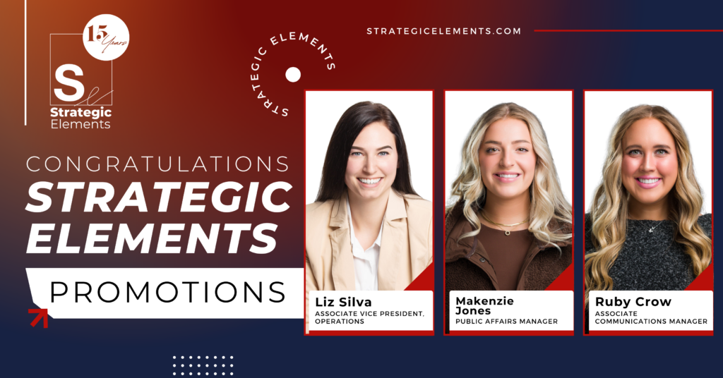 Congratulations Strategic Elements Promotions - Liz Silva, Makenzie Jones, and Ruby Crow.